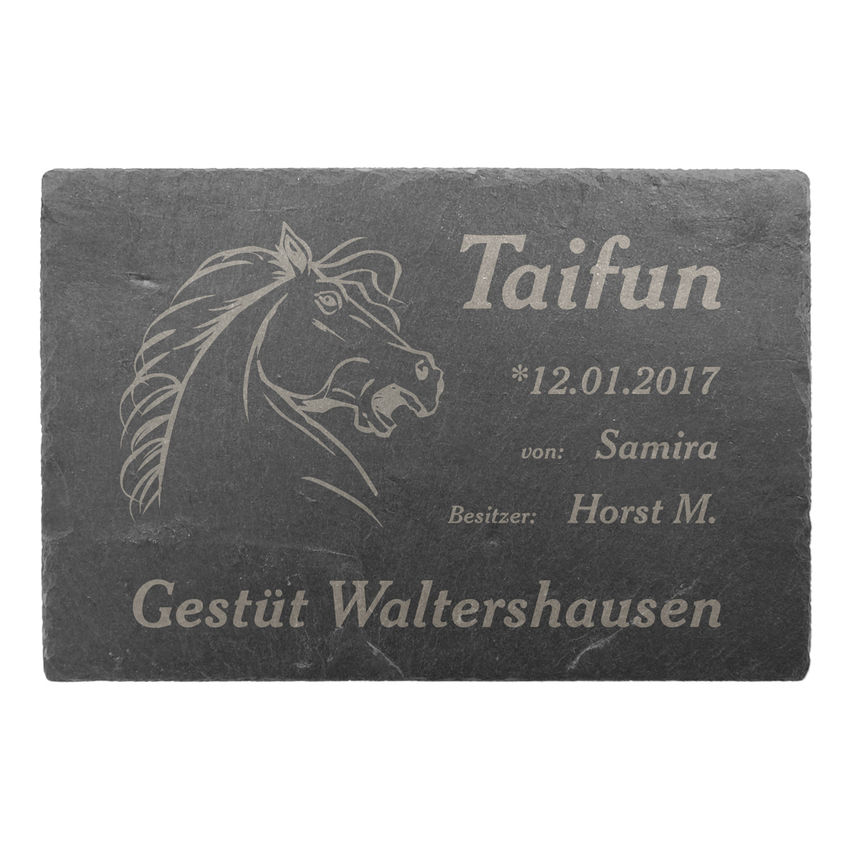 Hochwertiges Schild fr Pferdebox aus Schiefer mit Lasergravur