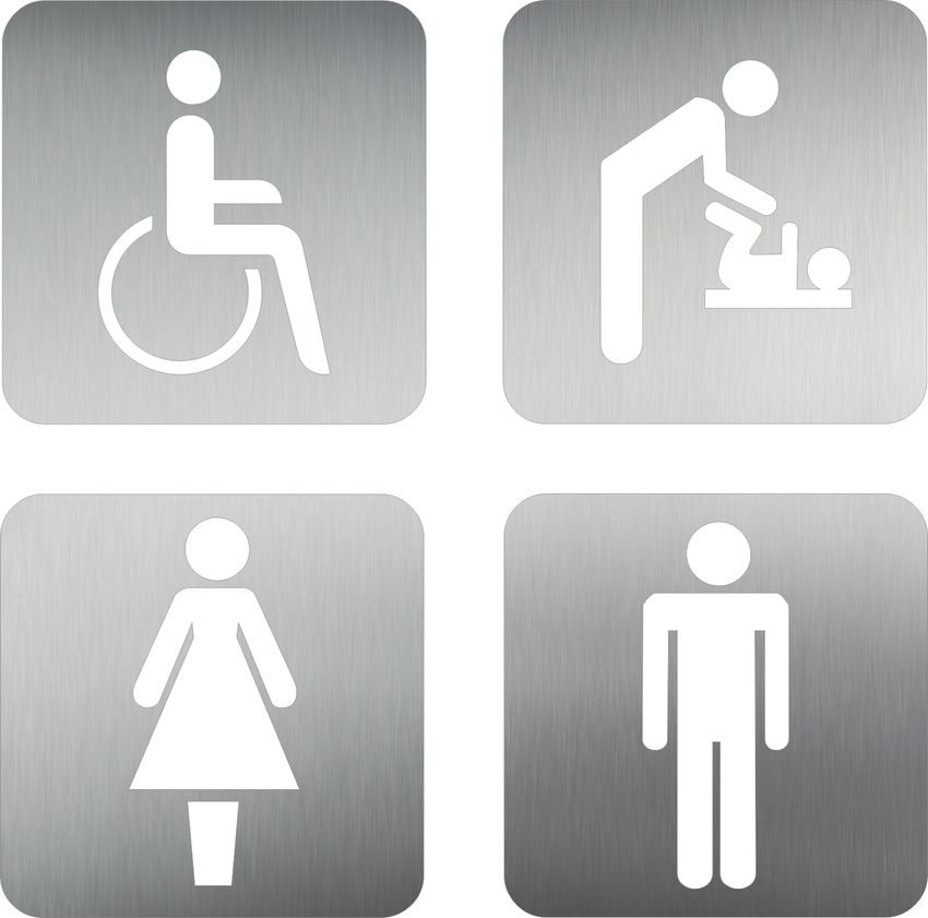 Edelstahl Trschild fr WC und Toilette mit Frauen Mnner Wickelraum Behinderte