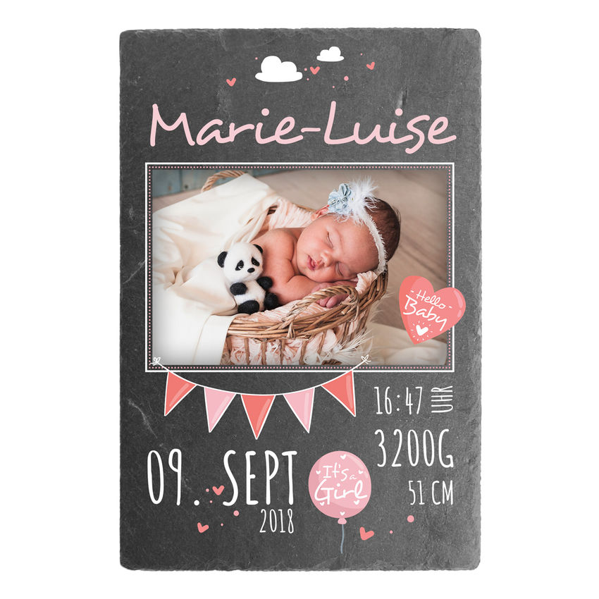 Schild zur Geburt eines Babys mit Foto - 200 x 300 mm - Design fr Mdchen