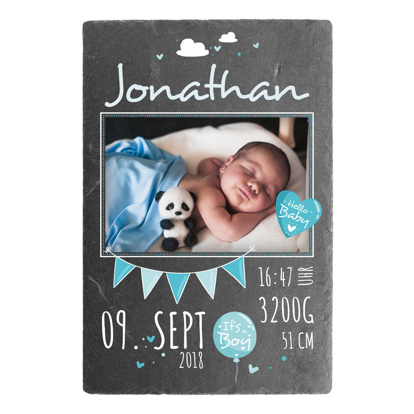 Schild zur Geburt eines Babys mit Foto - 200 x 300 mm - Design fr Jungen