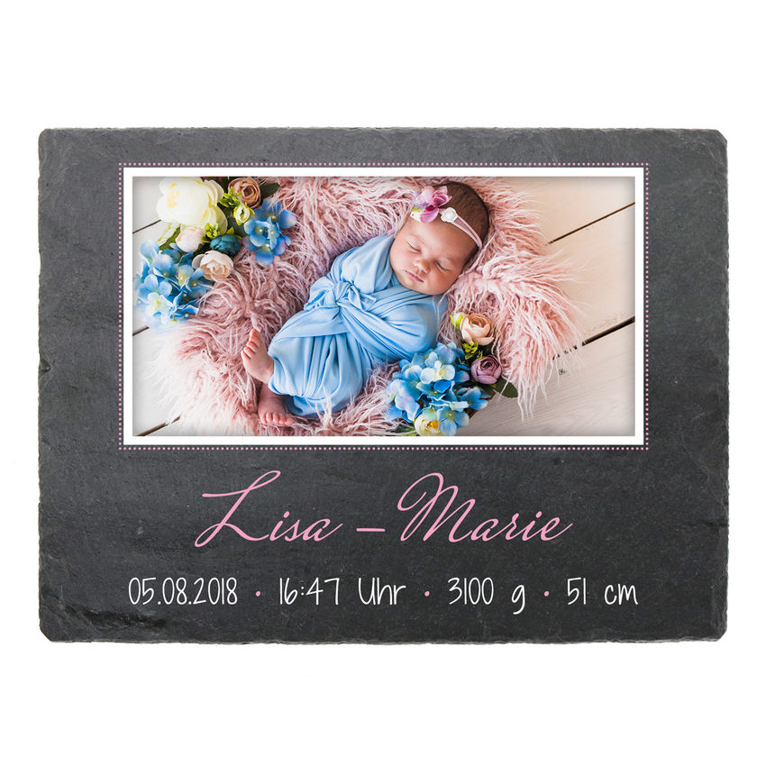 Schild zur Geburt mit Foto & Geburtsdaten - 200 x 150 mm - Design Mdchen