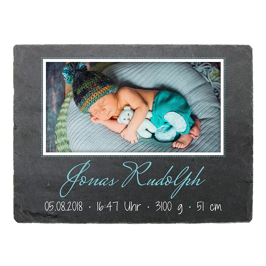 Schild zur Geburt mit Foto & Geburtsdaten - 200 x 150 mm - Design Junge