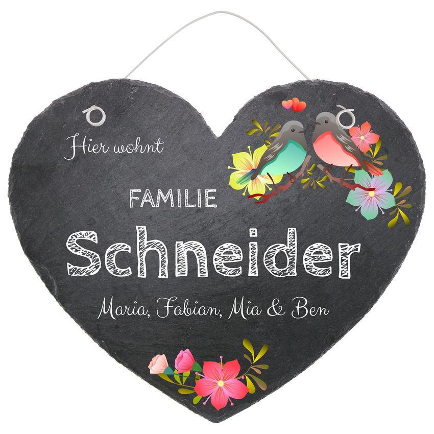Schieferherz Trschild in der Gre 24 cm Design Birds