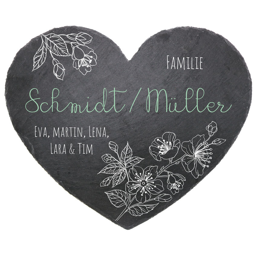 Schieferherz Trschild in der Gre 24 cm Design Flowers