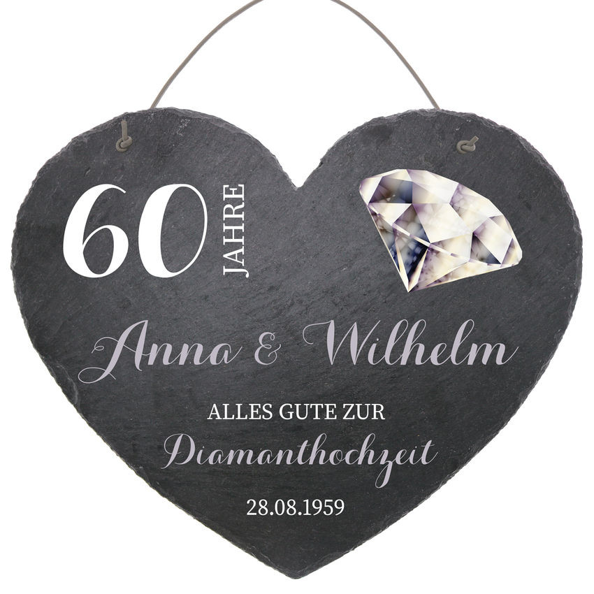 Herz aus Schiefer in der Gre 24 cm Diamantene Hochzeit
