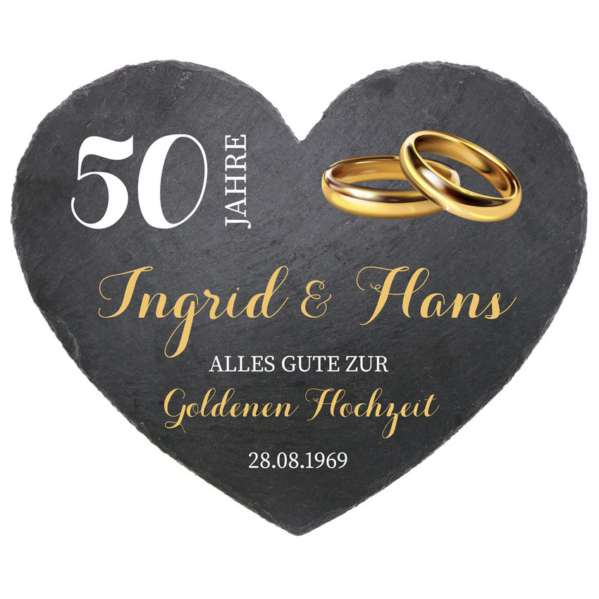 Herz aus Schiefer in der Gre 24 cm Goldene Hochzeit