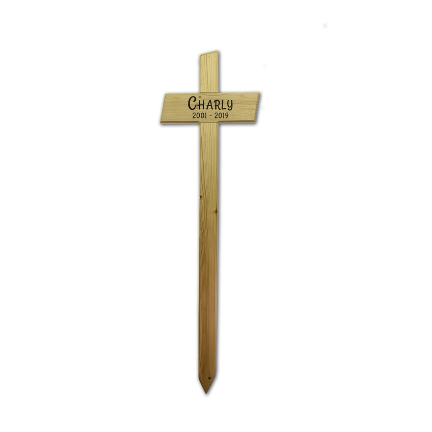 Holzkreuz Grabmal fr das Haustier mit Name Variante 1