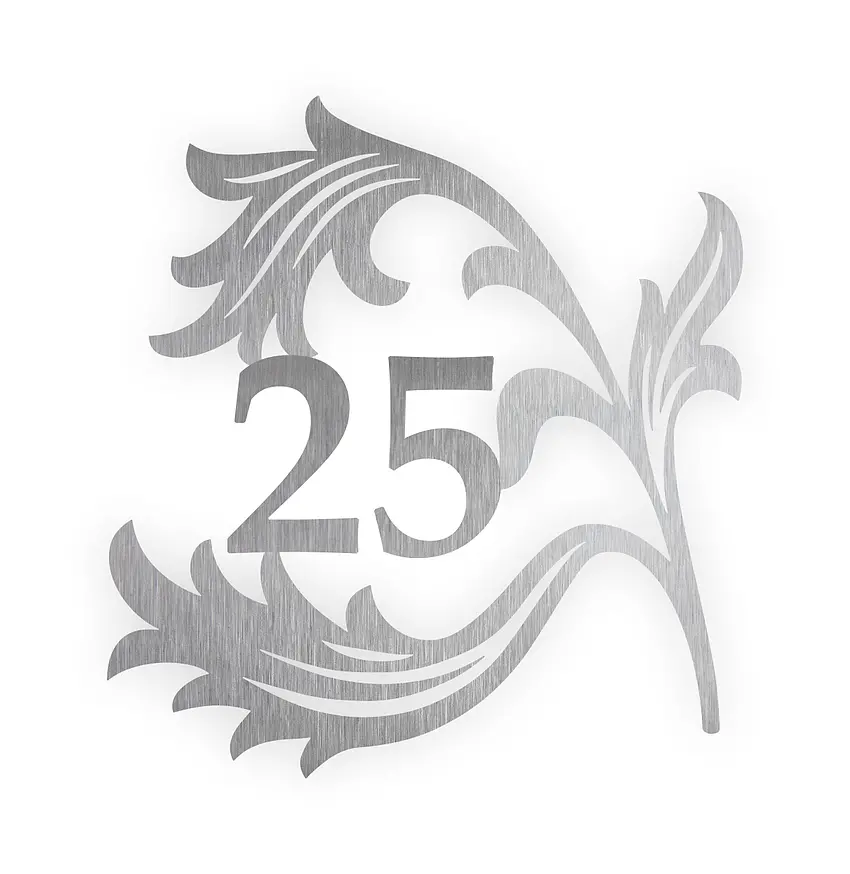 Elegante Edelstahlhausnummer - Design Blatt