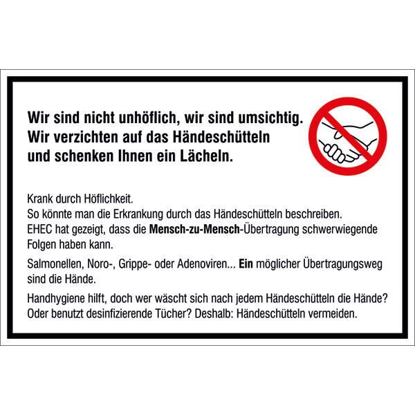 Hygiene - Folie zur Ansteckungsvermeidung - Wir sind nicht unhöflich