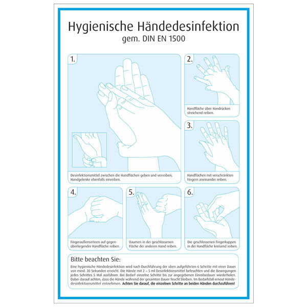 Händedesinfektionsplan Hygienische Händedesinfektion gem. DIN EN 1500 PVC-Folie