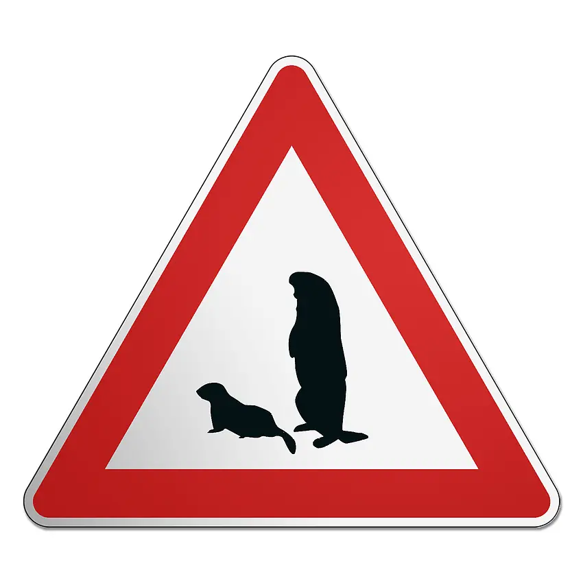 Dreieckiges Verkehrsschild mit Motiv Murmeltiere