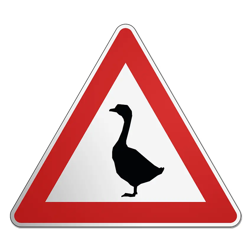 Dreieckiges Verkehrsschild mit Motiv Gans