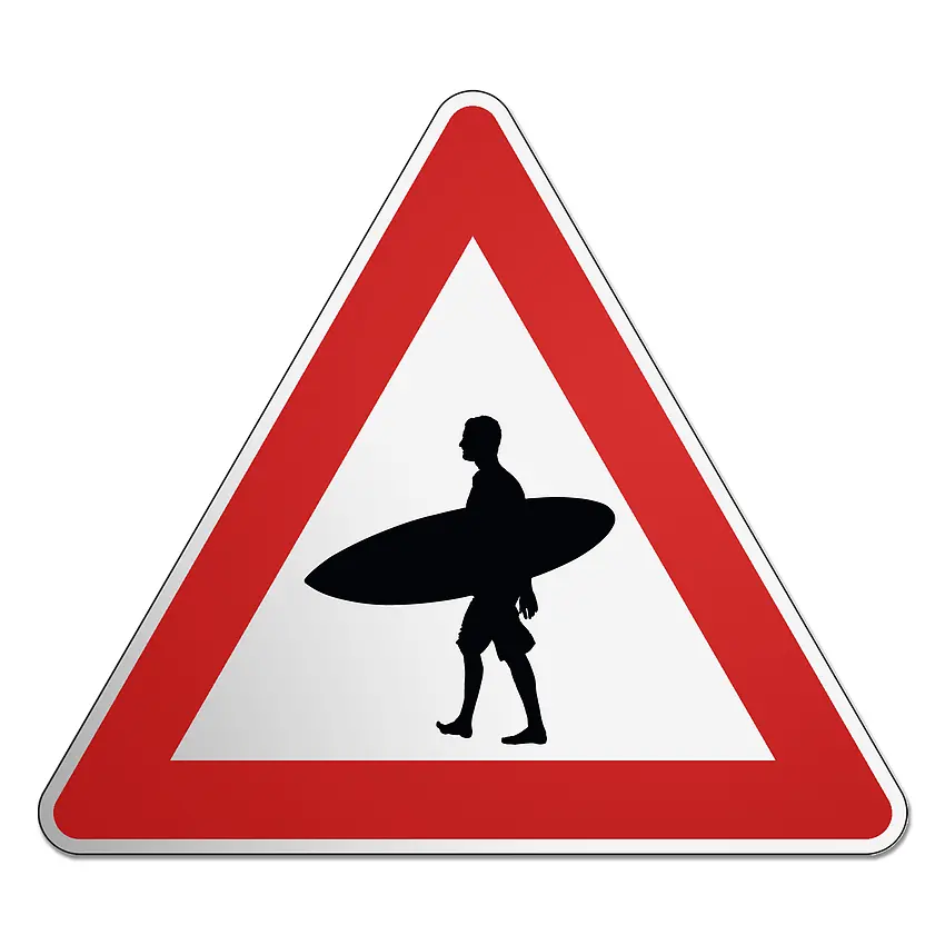 Dreieckiges Verkehrsschild Surfer - Gefahrenzeichen