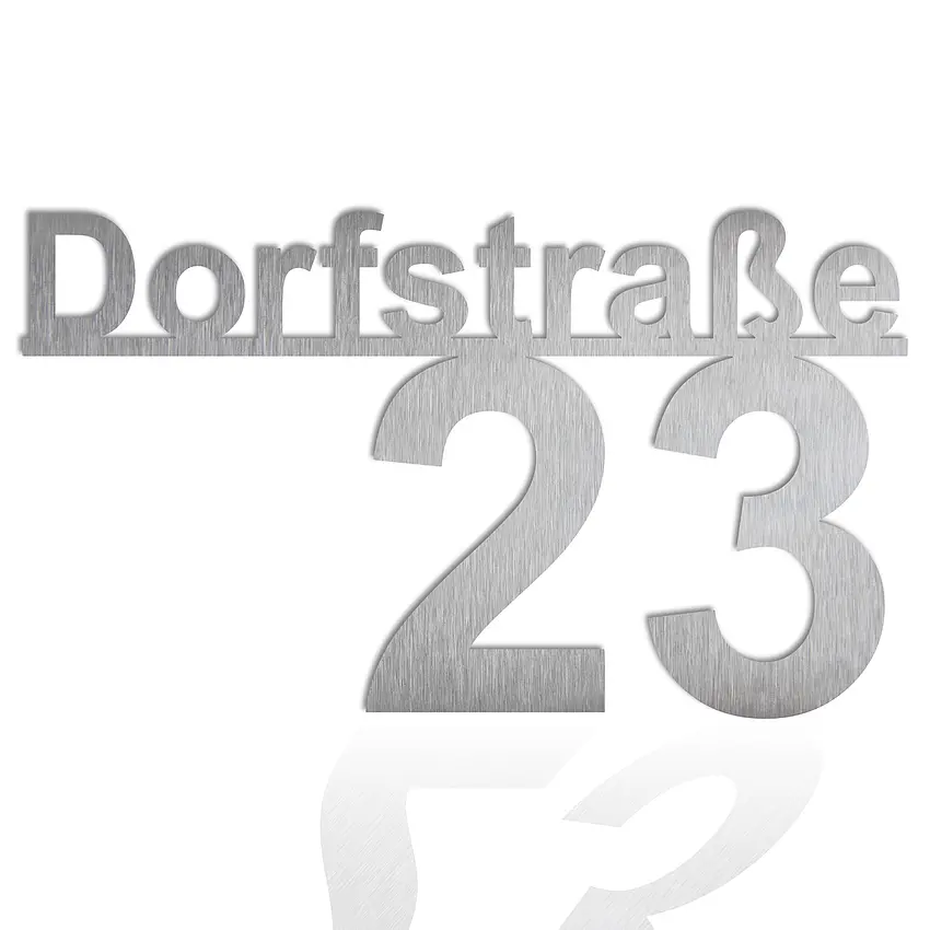 Edelstahl Hausnummer mit Straßenname - Design Minimal Art (Typ 5) | 100 cm lang