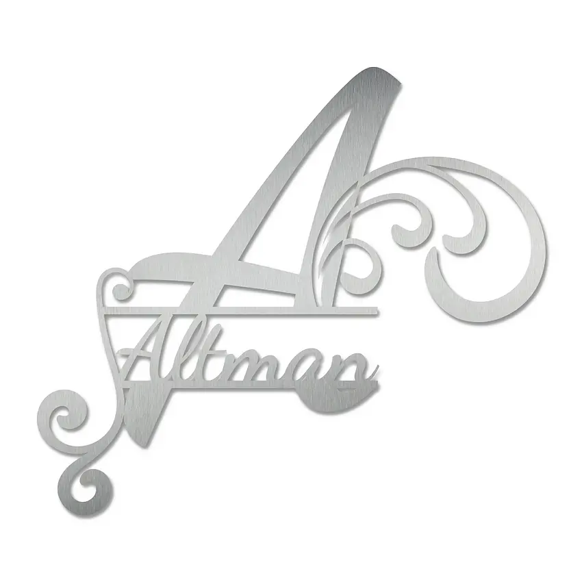 Monogramm mit Familienname | Ornament Edelstahl