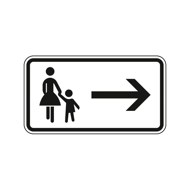 Verkehrszeichen Zusatzschild StVO - Gehweg gegenüber benutzen - rechtsweisend
