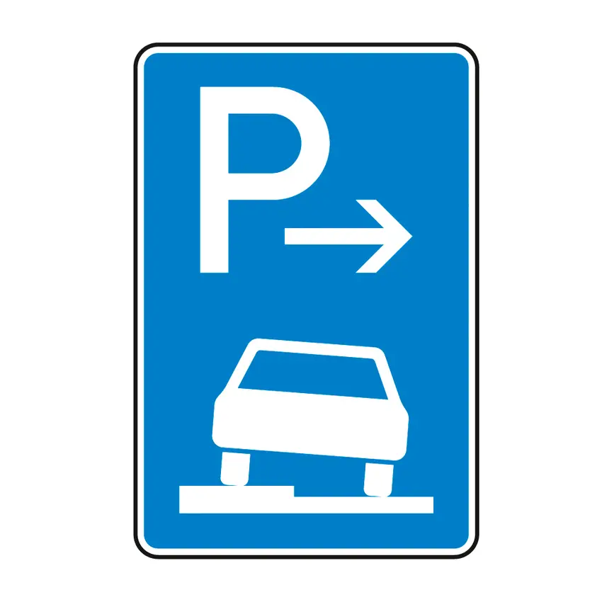 Verkehrszeichen - Parken auf Gehwegen halb in Fahrtrichtung rechts Ende