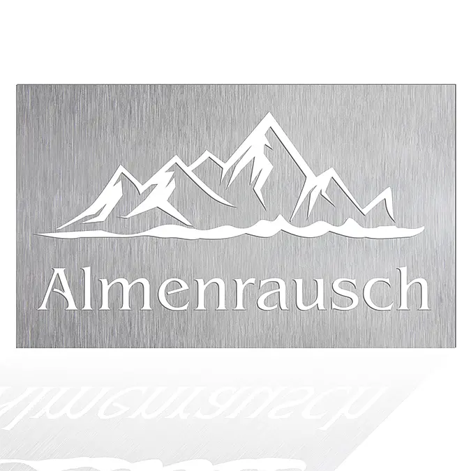 Edelstahlschild mit Wunschtext 50 x 30 cm Design Almenrausch