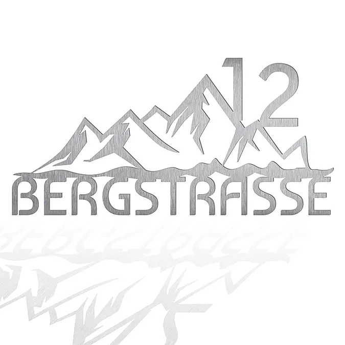 Edelstahlhausnummer mit Wunschtext 50,6 x 24,7 cm Design Berge