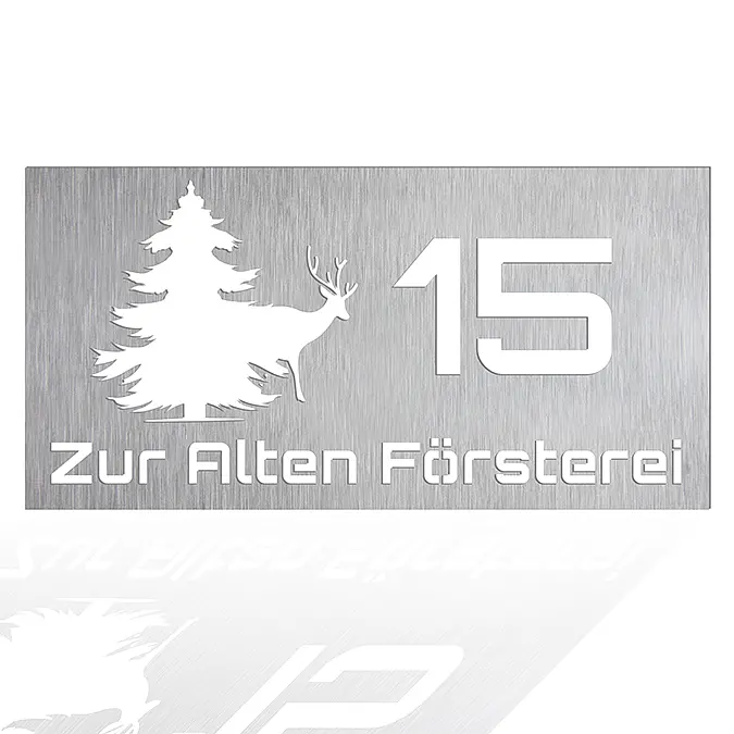 Edelstahlschild mit Wunschtext 50 x 25 cm Design Baum mit Reh