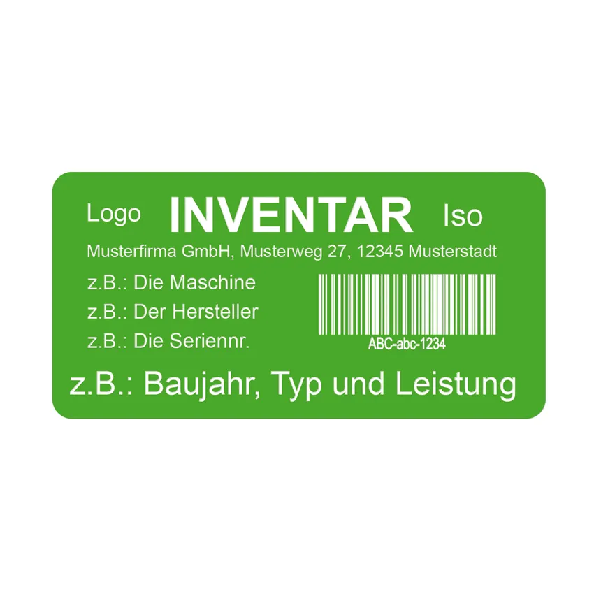 Schilder für Maschinen aus 2-schichtigem Acryl 10 x 5 cm | Inventarschild mit Strichcode