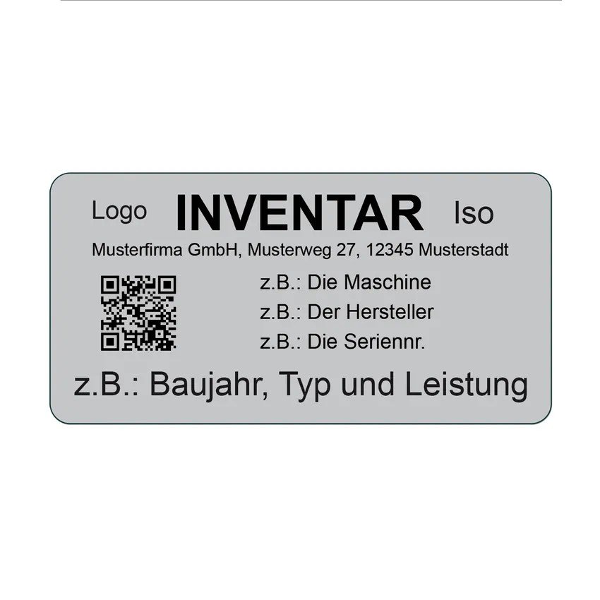 Schilder für Maschinen aus 2-schichtigem Acryl 10 x 5 cm | Inventarschild mit QR-Code