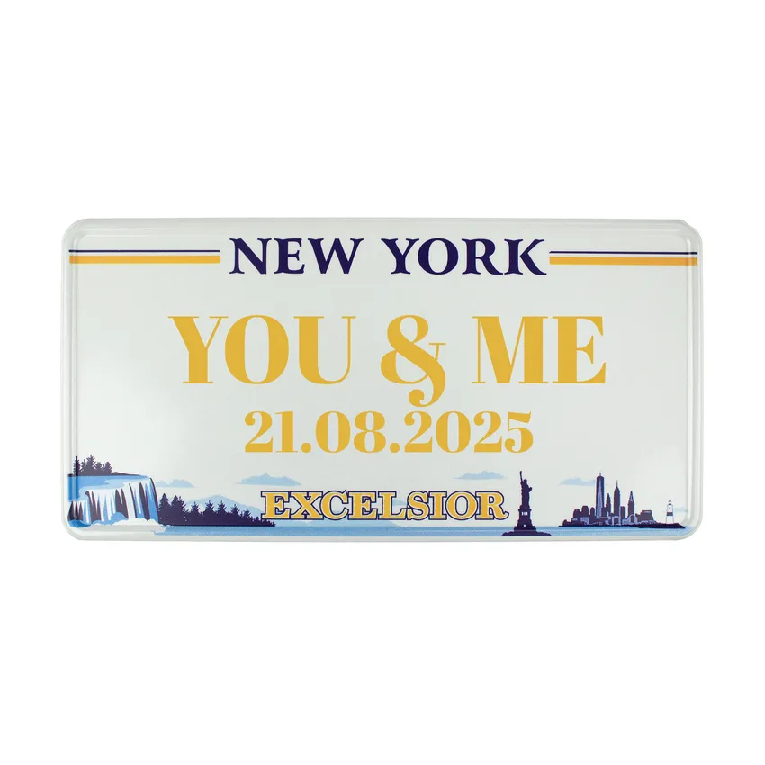 New York - Plate - Excelsior - mit individuellem Wunschtext in Folienschrift