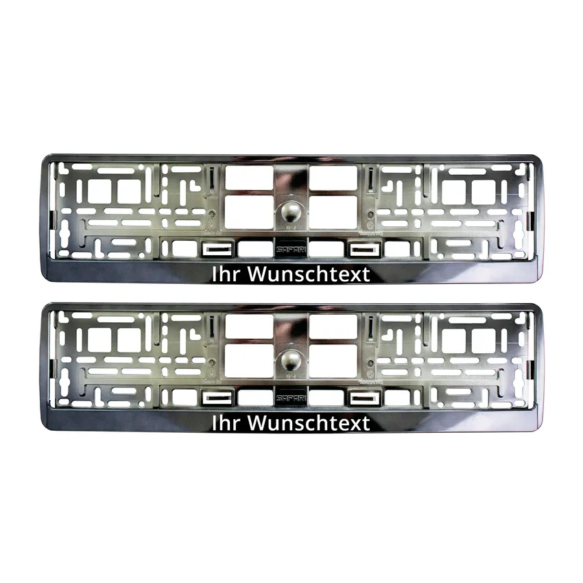 Kennzeichenhalter mit Wunschtext anthrazit chrom - 1 Paar