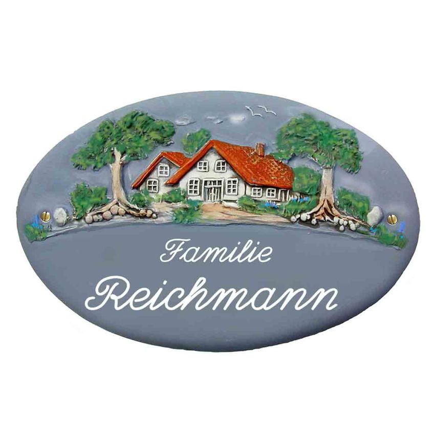 Keramik - Trschild Klassik Art in blaugrau