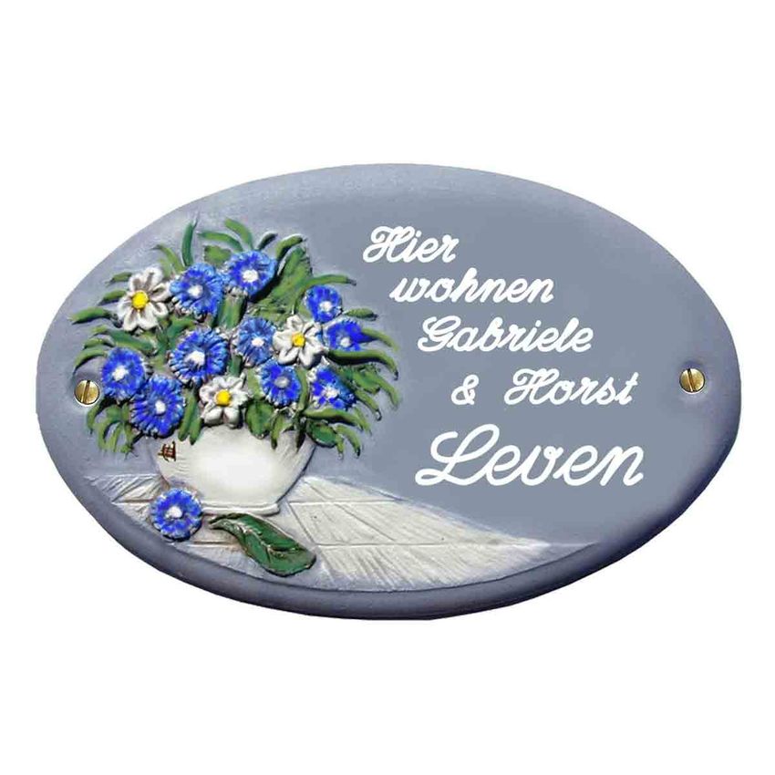 Keramik - Trschild Klassik Art in blaugrau
