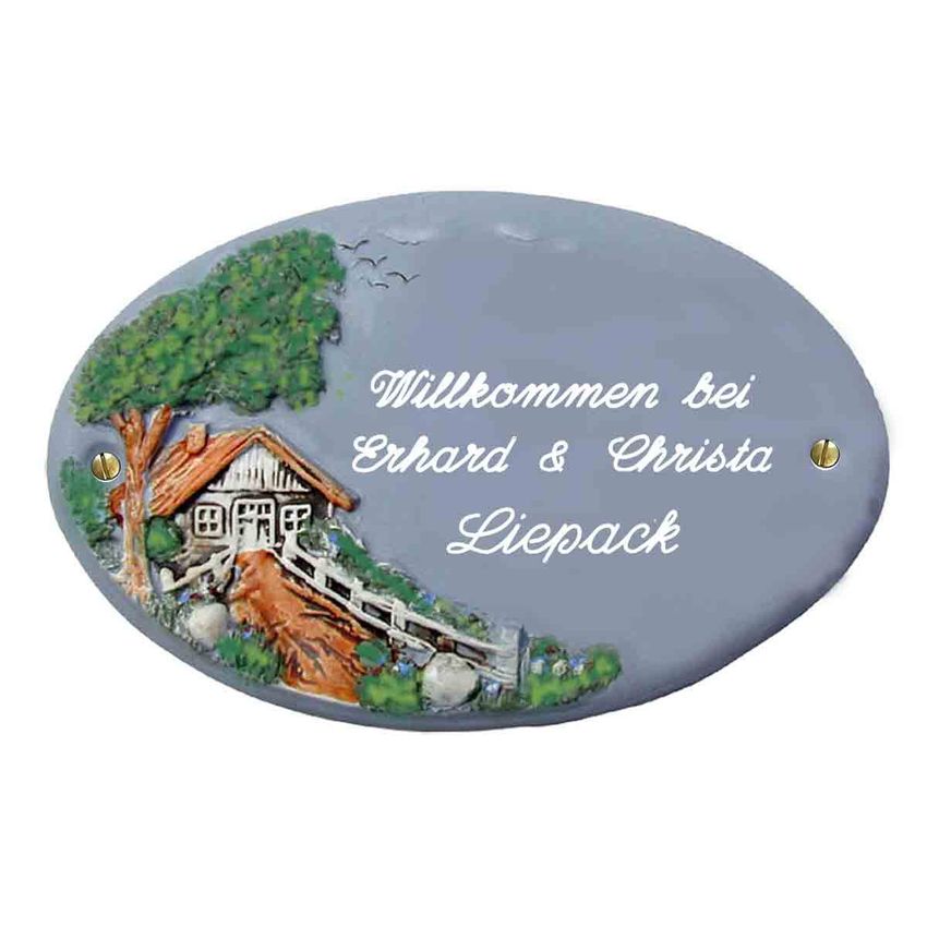 Keramik - Trschild Klassik Art in blaugrau