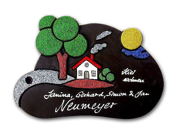 Hausschild aus Keramik - Trschild Grafic Design in Naturfarben