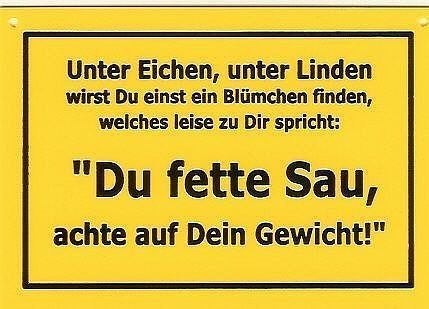 Schild als Postkarte mit Spruch: Du fette Sau