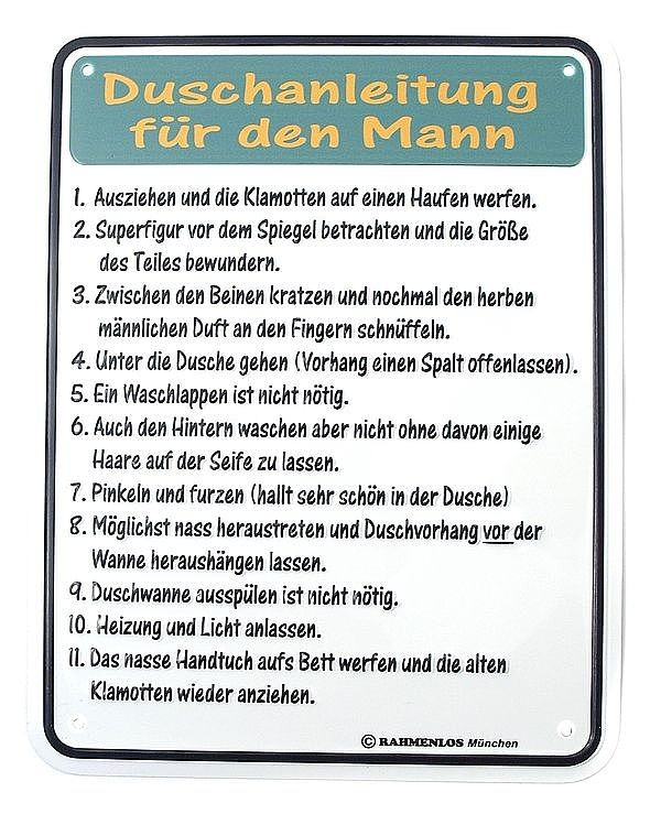 Funschild - Duschanleitung fr den Mann -