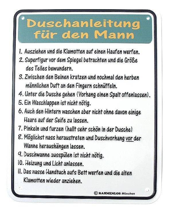 Funschild - Duschanleitung für den Mann -