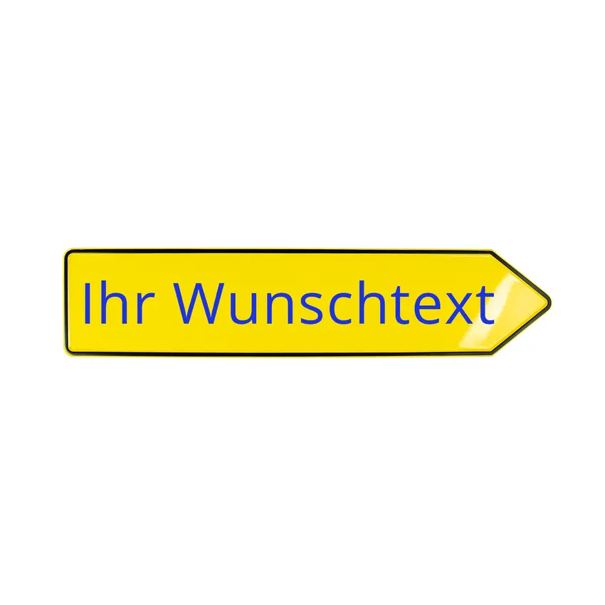 Metall Richtungspfeil mit individueller Beschriftung 51 x 11,4cm | gelb