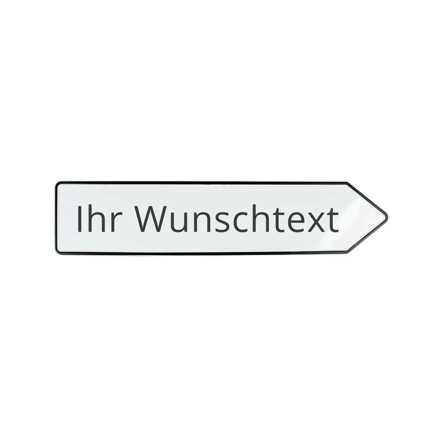 Metall Richtungspfeil mit individueller Beschriftung 51 x 11,4 cm | weiß