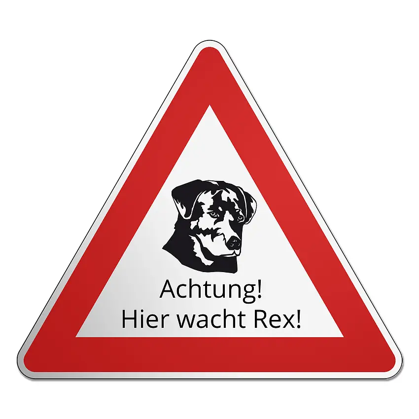 Dreieckiges Verkehrsschild mit Motiv Hund