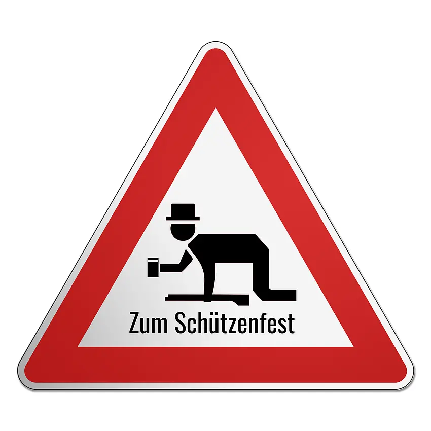 Dreieckiges Verkehrsschild mit Motiv Schützenfest