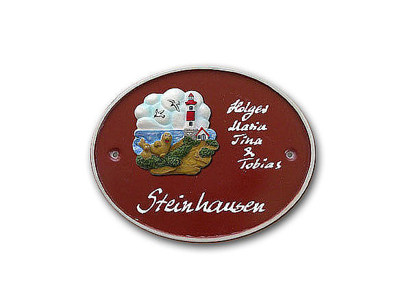 Artelith Namensschild - oval mittel - abendsonnenrot - Gre 17x13 cm