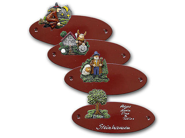 Ovales abendsonnenrot Artelith Trschild 18 x 7 cm mit 150 verschiedenen Motiven