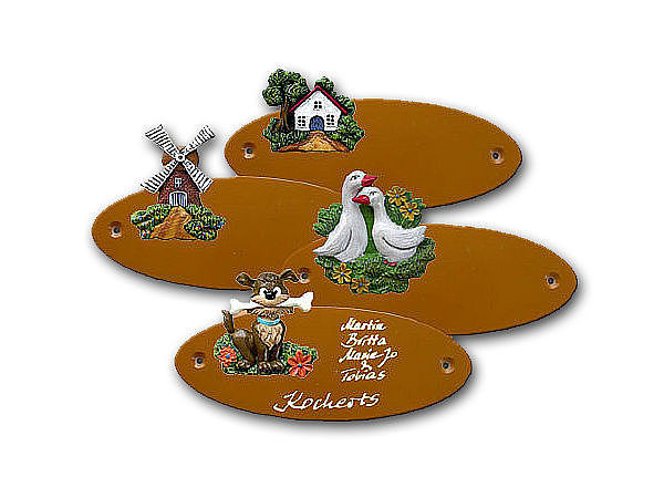 Ovales Artelith Trschild toscanaocker 18 x 7 cm mit Motiv (150 Auswahl) + Text