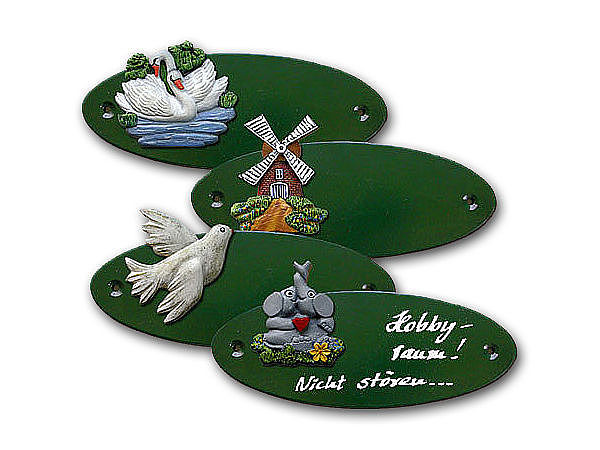 Ovale landhausedelgrne Artelith Trschilder mit Motiv und Text - 18 x 7 cm