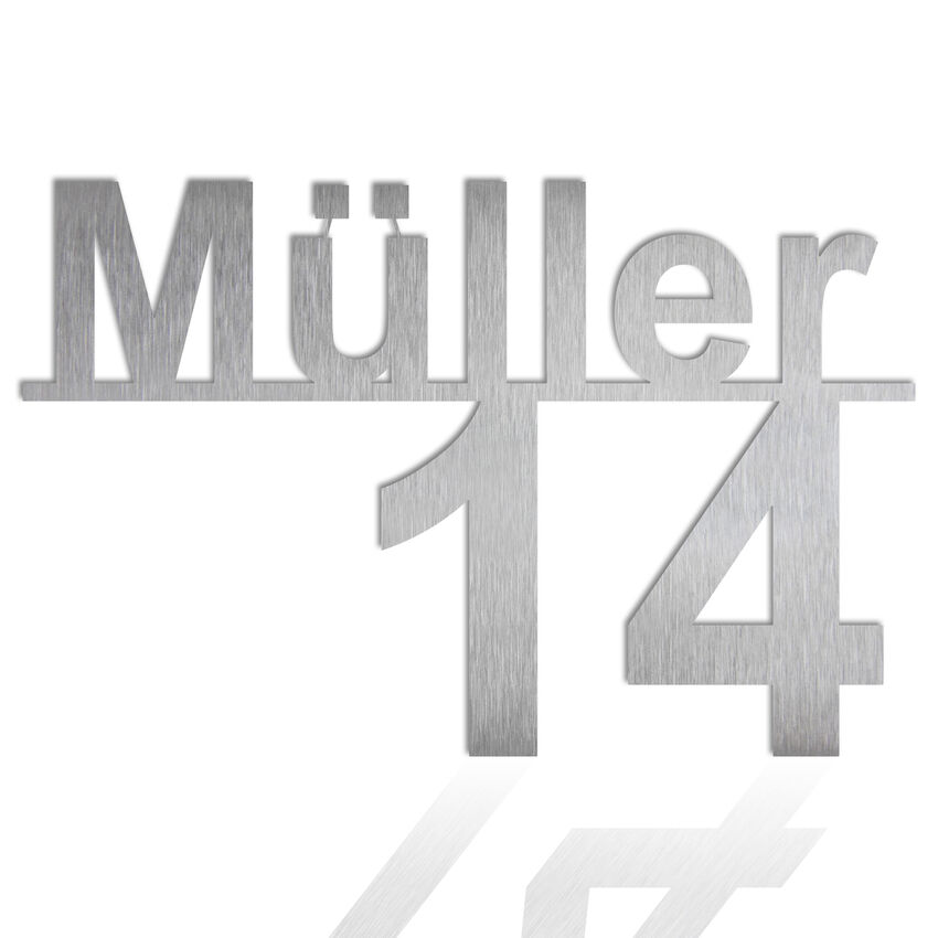 Edelstahl Hausnummer mit Straenname - Design Minimal Art (Typ 5) | bis 11 Buchstaben