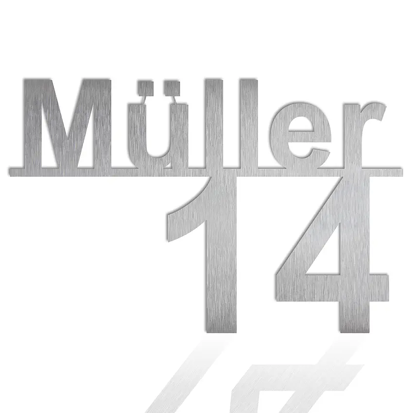 Edelstahl Hausnummer mit Straßenname - Design Minimal Art (Typ 5) | 50 cm lang