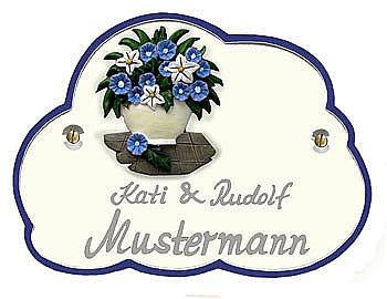 Trschild Artelith Wolkentraum naturweiss mit blauem Rand - Gre: 19x14 cm