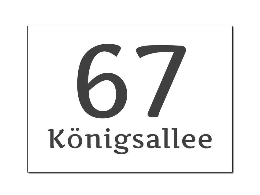 Große Hausnummer aus Dibond mit Straßenname - Größe 42 x 30 cm