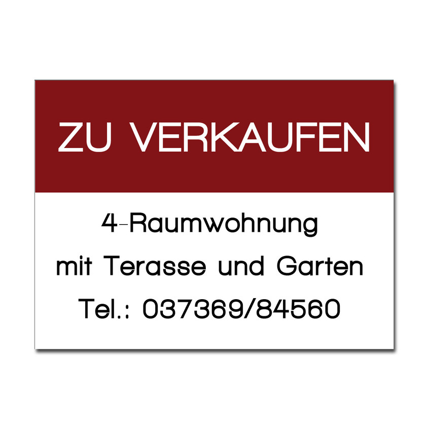 Verkaufschild für Wohnung aus Dibond Größe: 500 x 375 mm