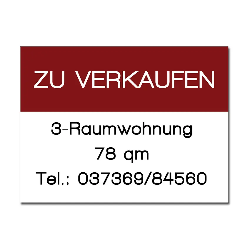 Hinweisschild zum Verkauf aus Dibond 50 x 37,5 cm