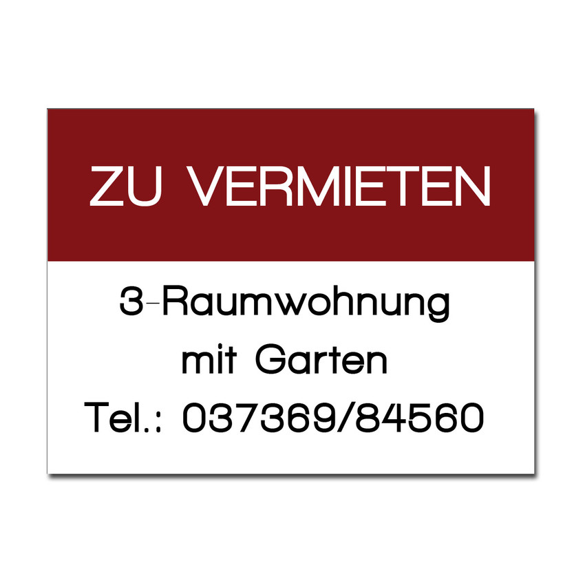 Dibondschild Wohnung zu vermieten - Größe: 420 x 300 mm